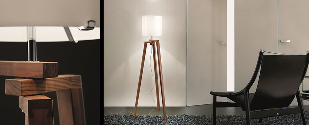 design vloerlamp hout met glazen kap